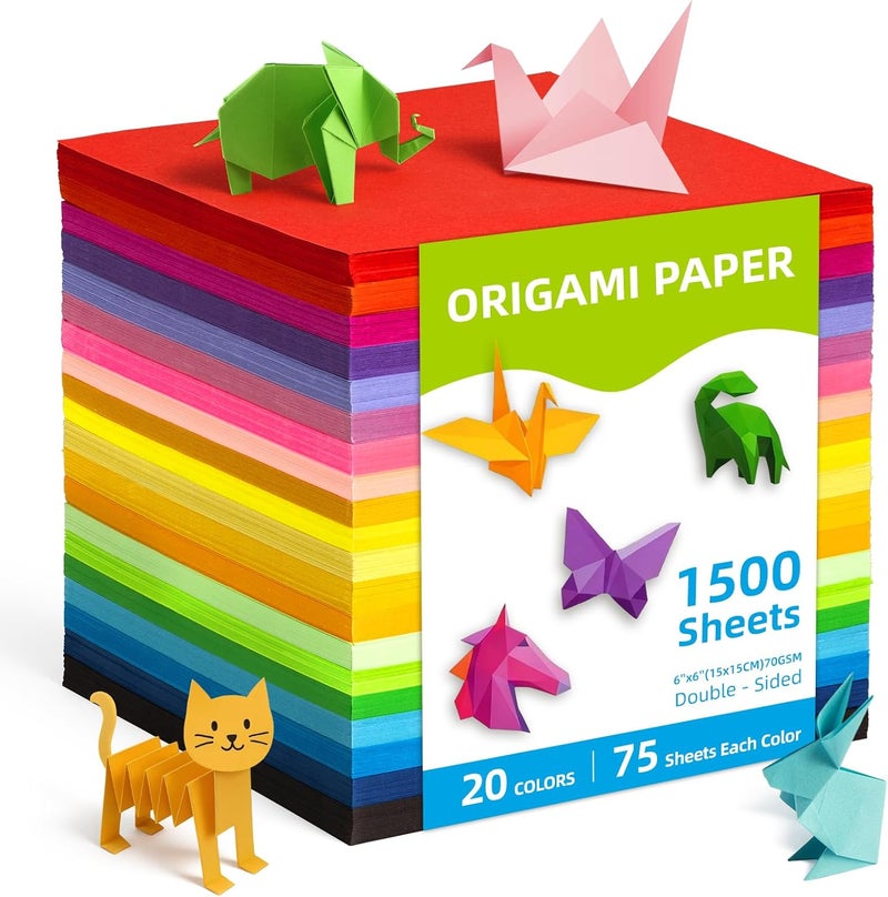 Umikk 1500 Sheets Origami Paper 6x6 Inch Square, 20 Vivid Colors Origami Kit for Kids Ages 8-12, Double Sided Same Color Origami Papers Bulk for School, Arts and Crafts Projects - Image 1